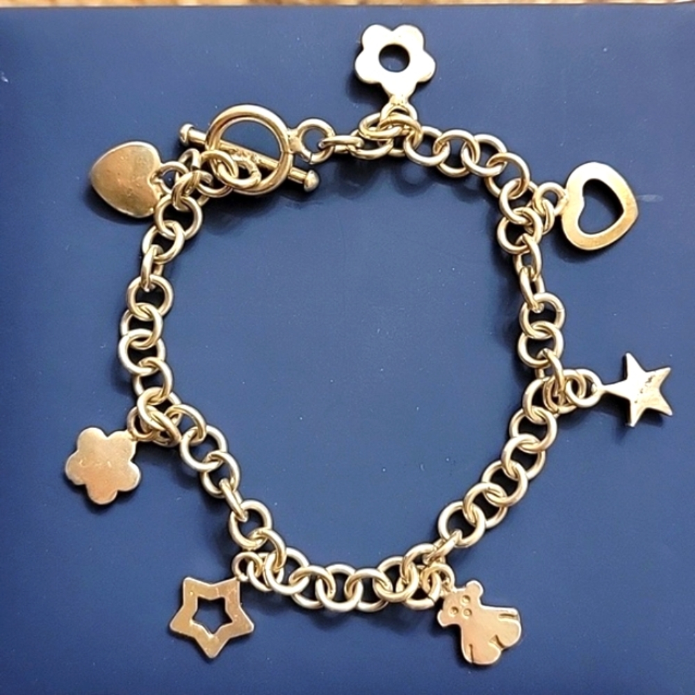 925 Silver Heart Star Teddy Bear Flower Charm Bracelet